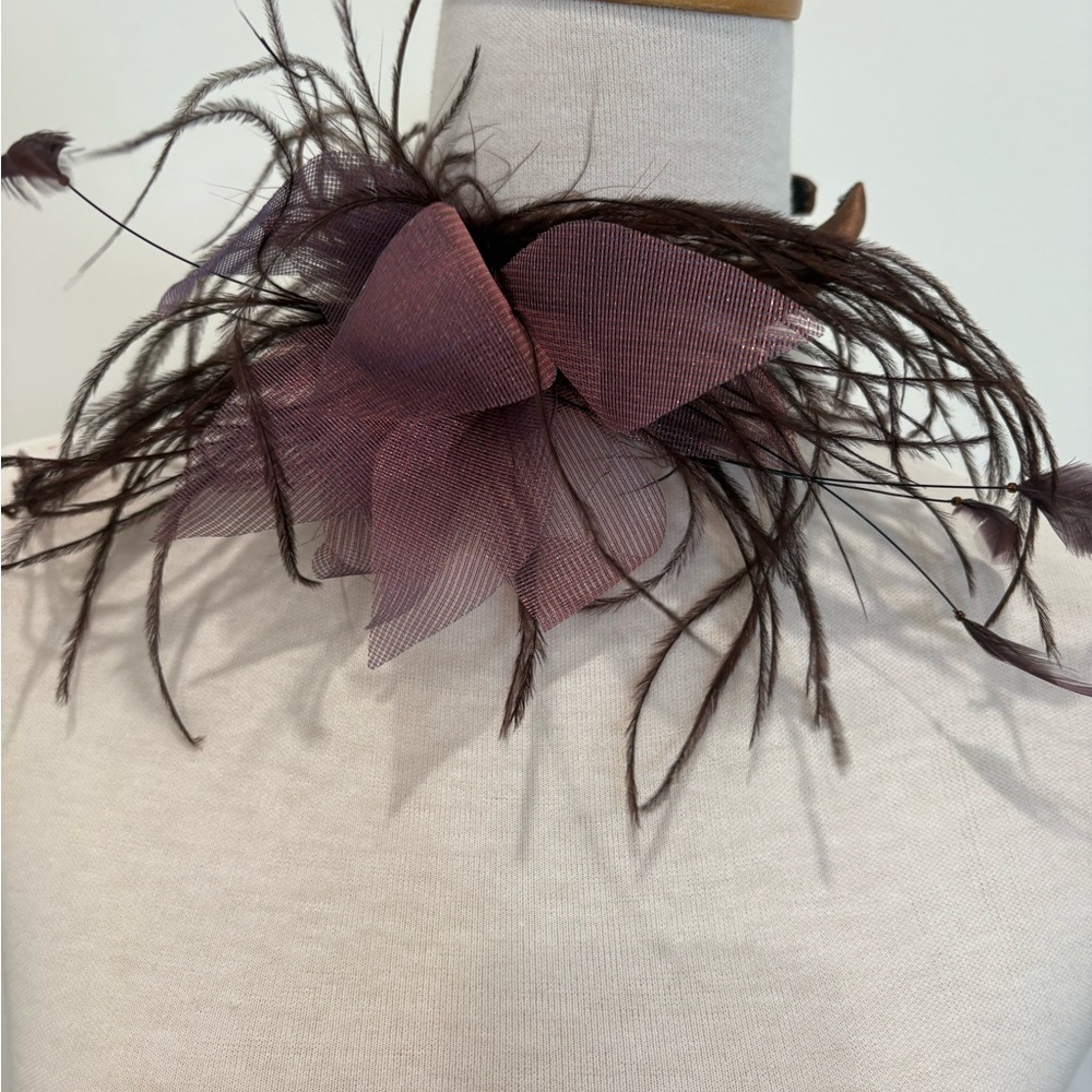Chocolate Brown Feather & Sheer Flower Headband – NWT Without Tags